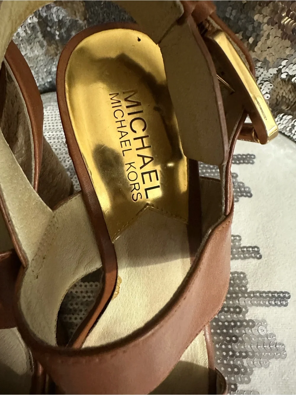 MICHAEL Michael Kors Tan Brown Espadrille Wedge Sandals